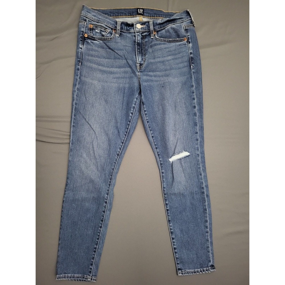 Gap Denim‎ True Skinny Jeans Womens 10/30 Medium Wash Distressed Mid Rise Blue